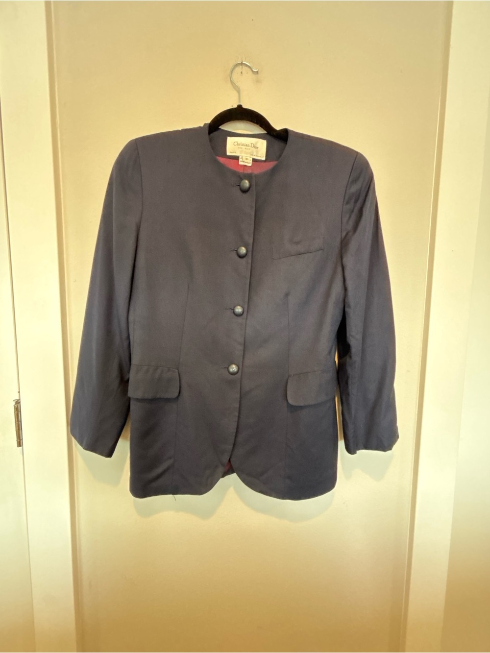 Dior Navy Round-Neck Button Front Collarless Blazer